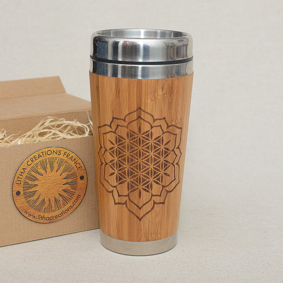 Laser Engraved Bamboo Travel Coffee Mug