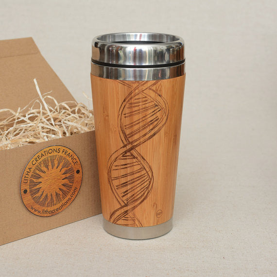 Custom Engraved Bamboo Mug, Personalized Insulated Coffee Mug