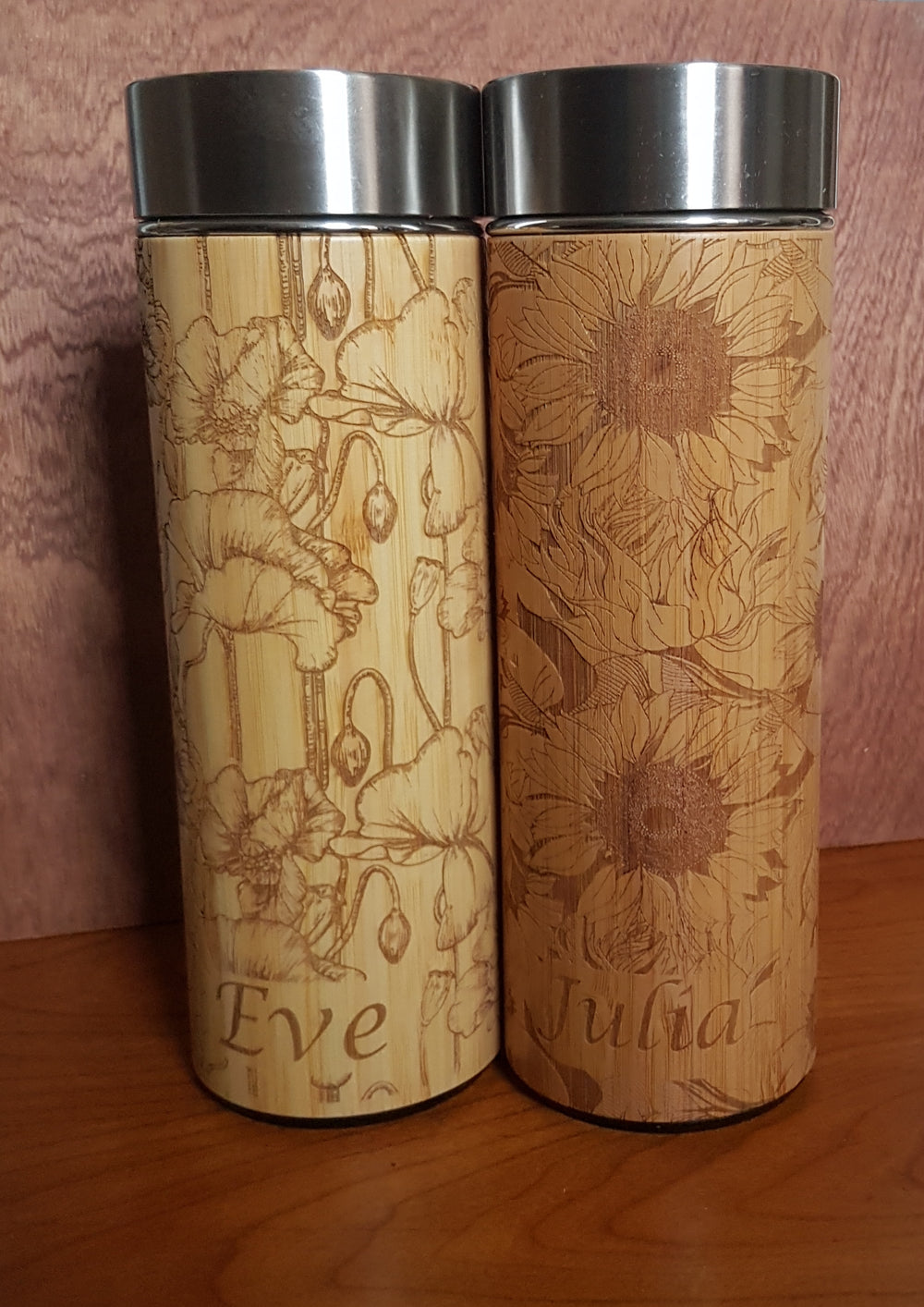 WILD POPPIES Bamboo Wood Thermos